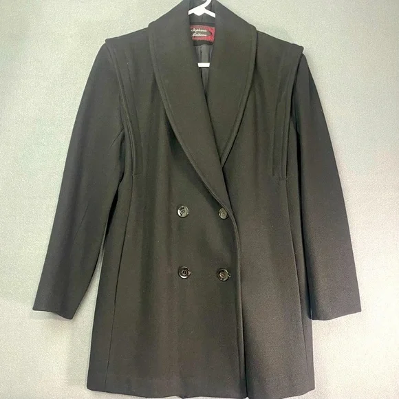 Women’s Vintage Black Wool Pea Coat Size 4 Warm Winter Preppy Quiet Luxury - Picture 2 of 10